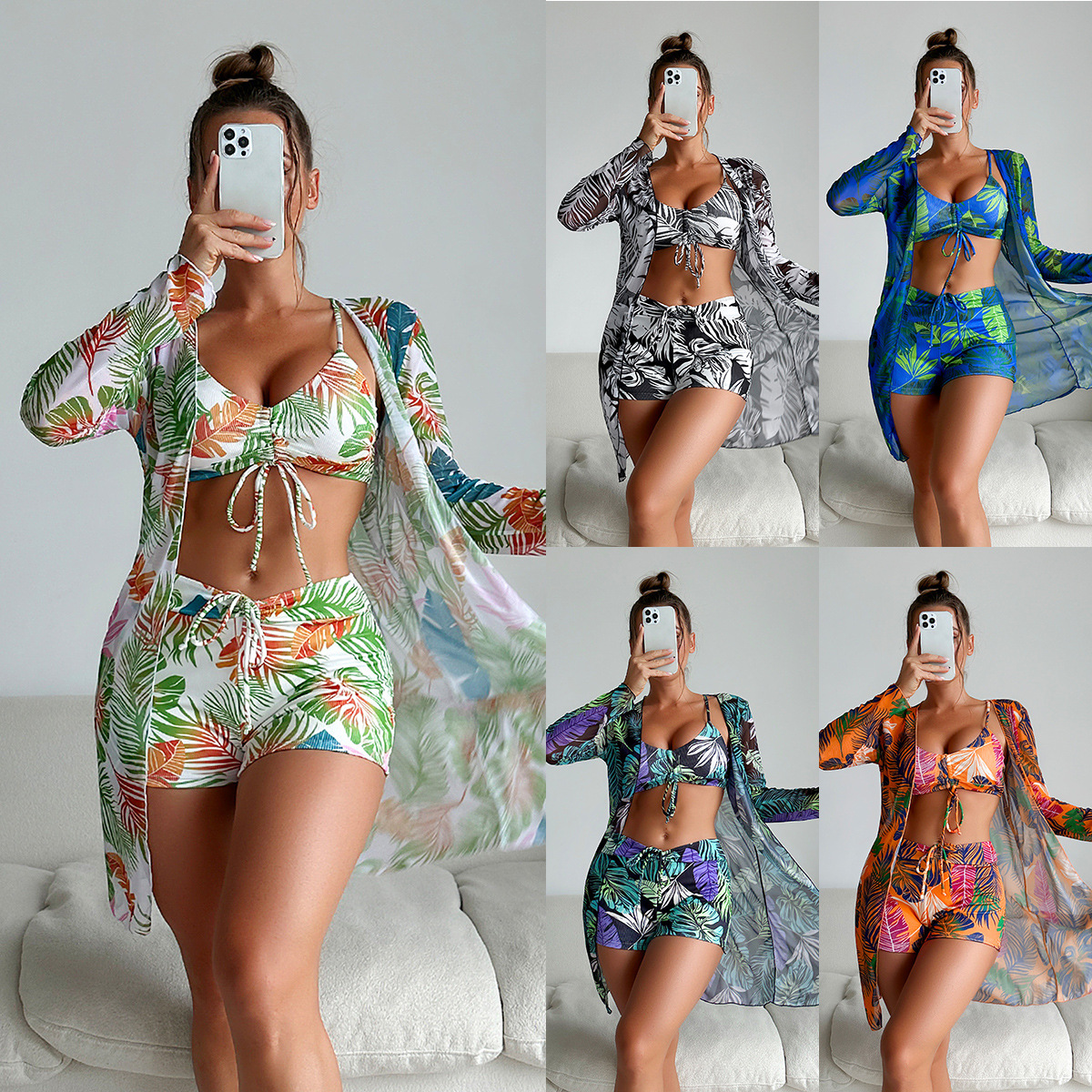 Mingyi 2024 nuevo sexy europeo y americano multicolor tela especial moda BIKINI de tres piezas traje de baño de mujer