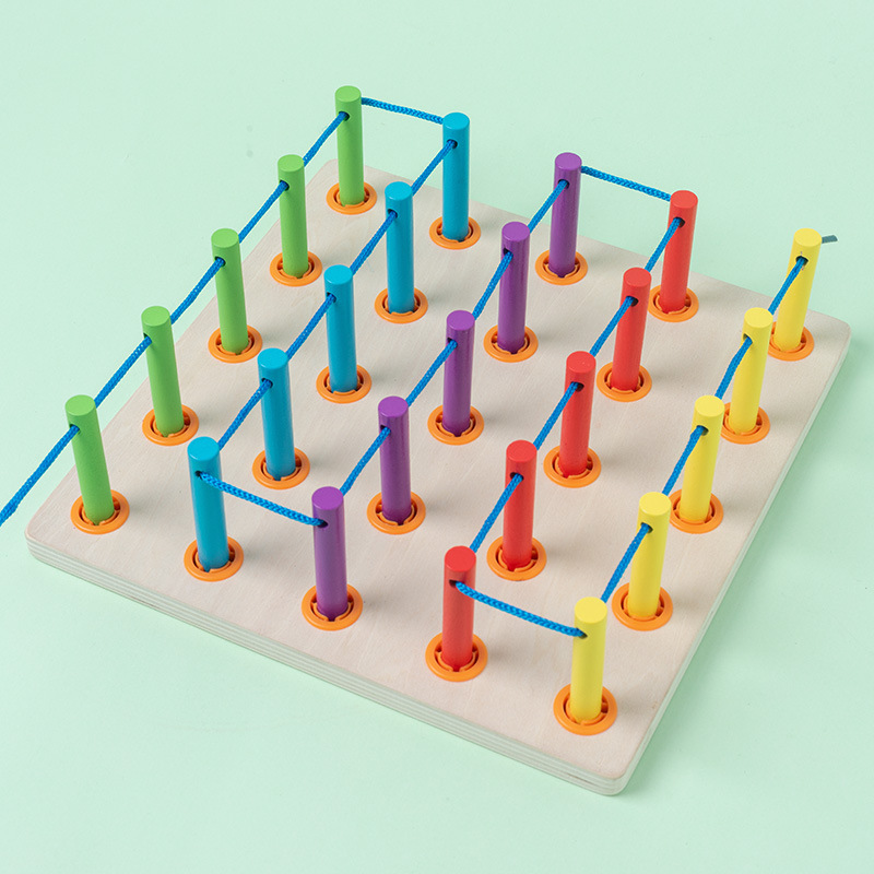 Cross-border children's rope-wearing games wooden threading board toys kindergarten enlightenment early education hand-eye coordination handmade toys