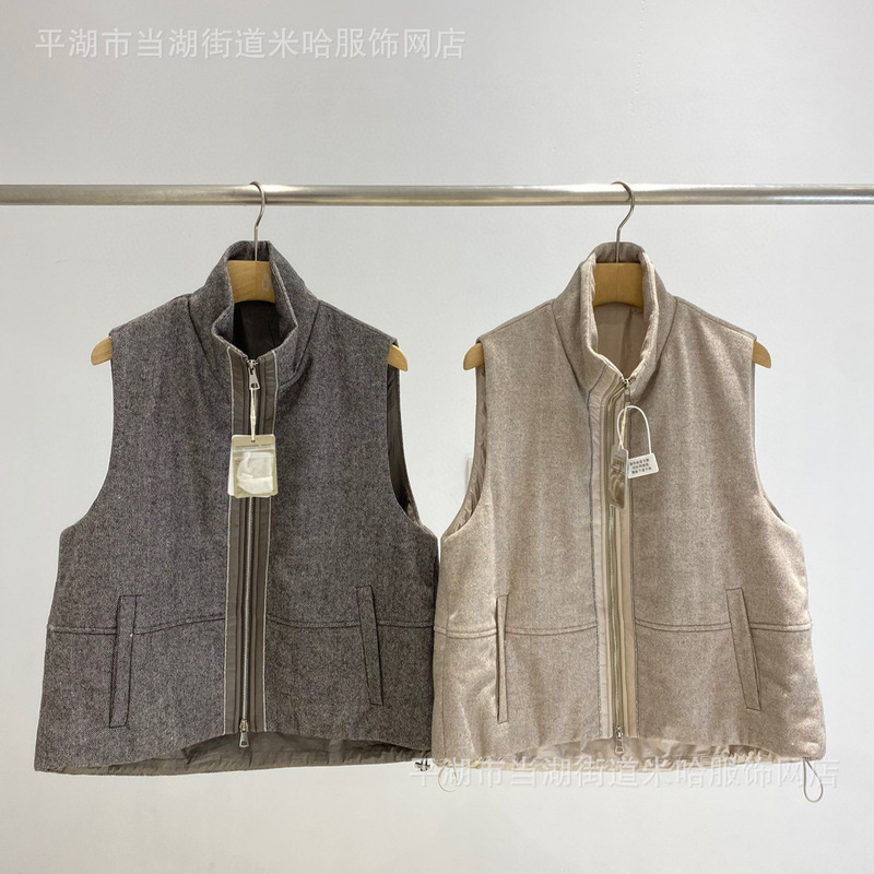 Autumn and Winter New Style Herringbone Bright Silk Wool Vest Old Money Style Women 51103