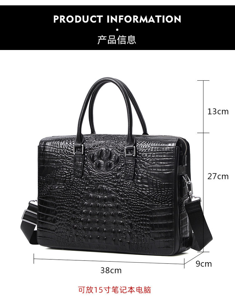 Túi xách tay nam da bò vân cá sấu khóa số, cặp công sở da thật định hình cao cấp 37×7×26 cm — Da bò lớp đầu màu đen chi tiết 12