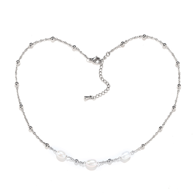 1 Piece Quantity Elegant Water Droplets Stainless Steel Freshwater Pearl Beaded Necklace