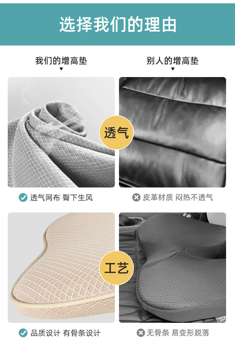 Car Booster Seat Cushion, Universal Waist Protector for All Seasons, Ice Silk Breathable Lumbar Support, Non-Slip Memory Foam Car Seat Cushion, Four-Season Cushion