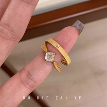 中古vintage拉丝方糖锆石戒指女高级感轻奢小众开口戒