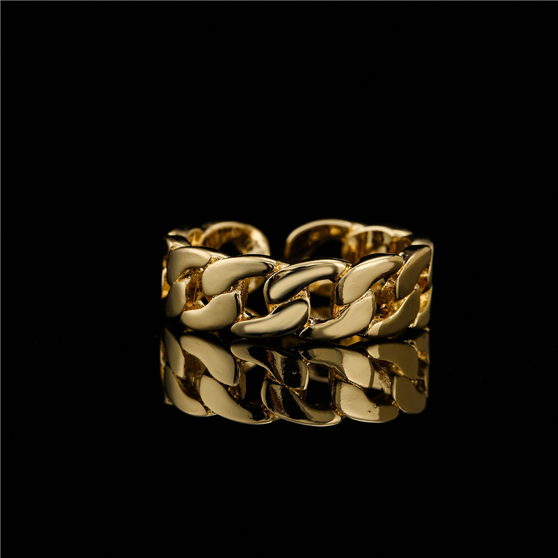 Open Design Cuban Link Chain Modeling Geometric Ring Men And Women Same 18k Real Gold Plating Copper Ornament Cross-border Supply display picture 3