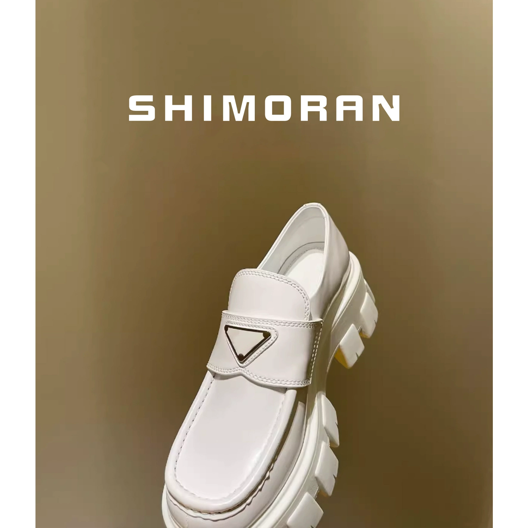 SHIXIAOMO/2025 Новые домашние туфли с толстой подошвой "бисквит", женские лоферы треугольного бренда, британский стиль, натуральная кожа