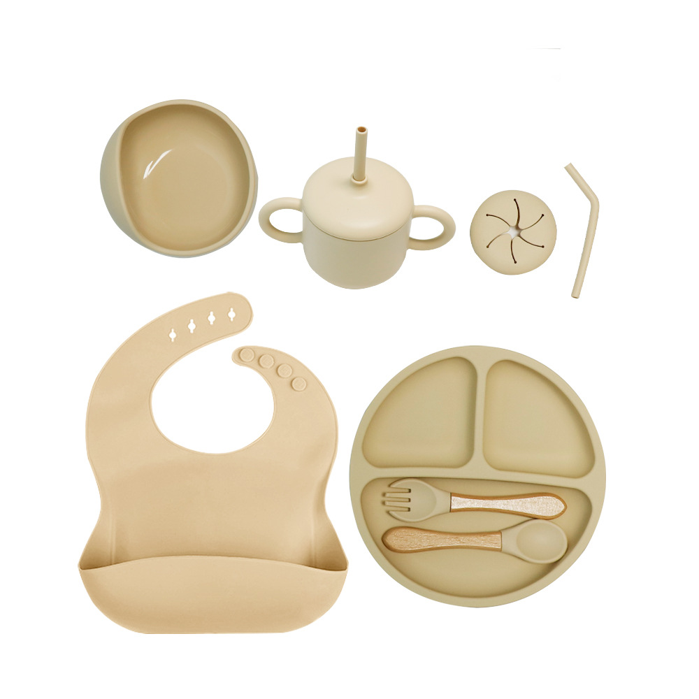  Set de vajilla infantil de silicona, 10 piezas, incluye plato, tazón, cubiertos y babero, ideal para bebés