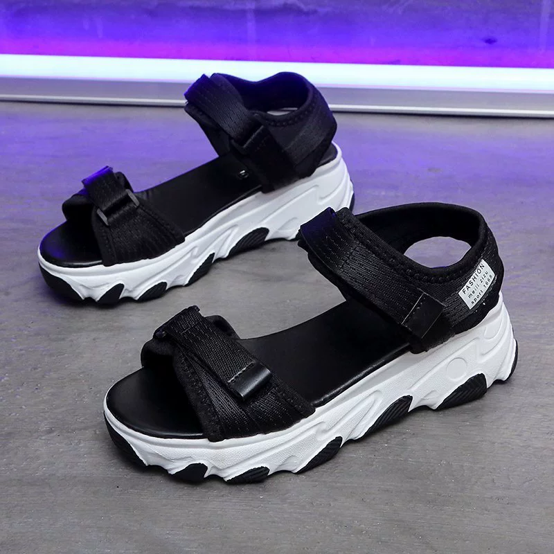 Босоножки на липучке для женщин 2022 летние новые удобные мягкие подошвы модные чистые красные универсальные повседневные спортивные пляжные сандалии