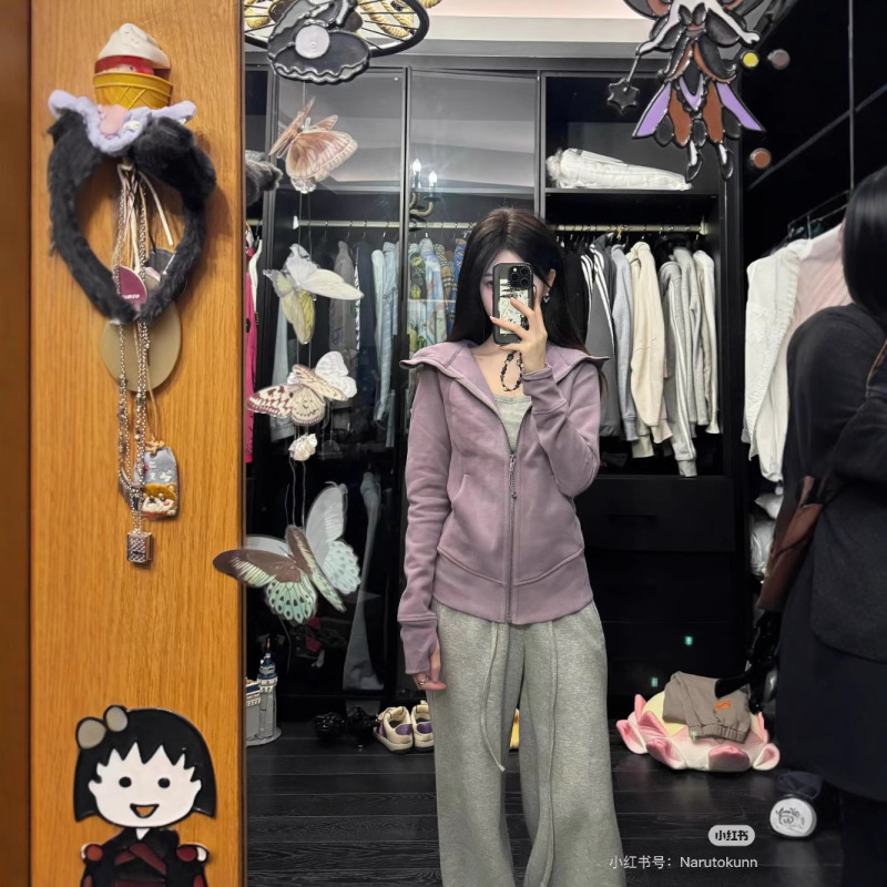 Factory Direct Hair Lulu Same Style Scuba Cardigan Slim Zipper Hoodie Women's Velvet Casual Slim Yoga Sweatshirt