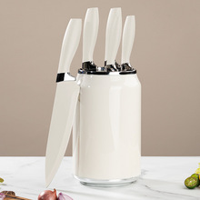 定制跨境PP柄刀具套装五件套厨房家用厨师刀可乐桶刀座喷漆日式刀