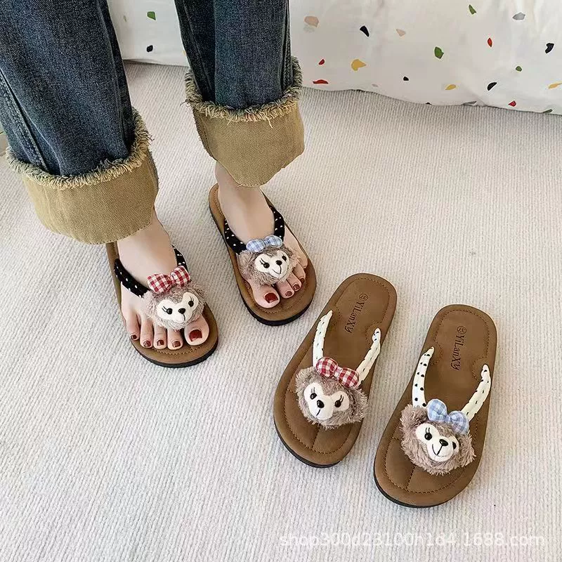 Милые мультяшные шлепанцы на мягкой подошве в горошек для женщин, которые можно носить на улице, лето 2024, модные универсальные пляжные повседневные тапочки на плоской подошве