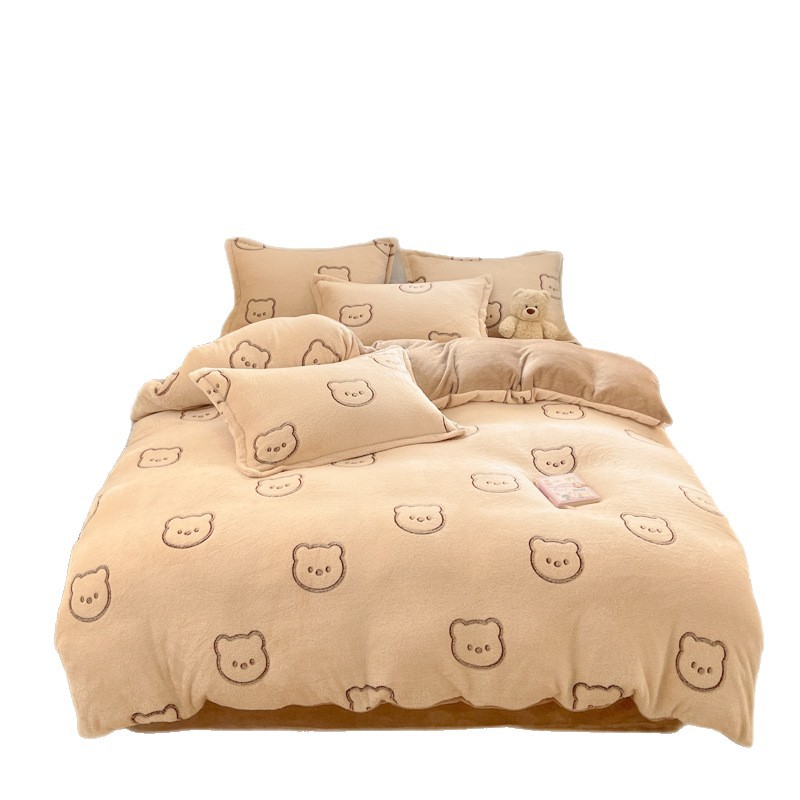 Invierno de clase A de leche de seda de cuatro piezas, sábanas de seda cálidas y gruesas, cubierta de cama de seda de nieve, dormitorio de seda de tres piezas