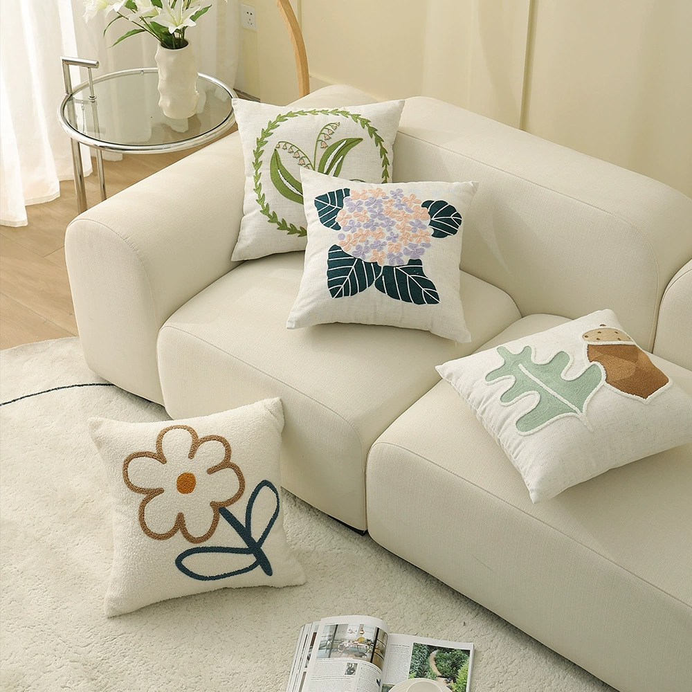 Кож entire lounge cushion для зала офис диван пояс без сердцевины Nordic цветок вышивка наволочка ткань простой подушка