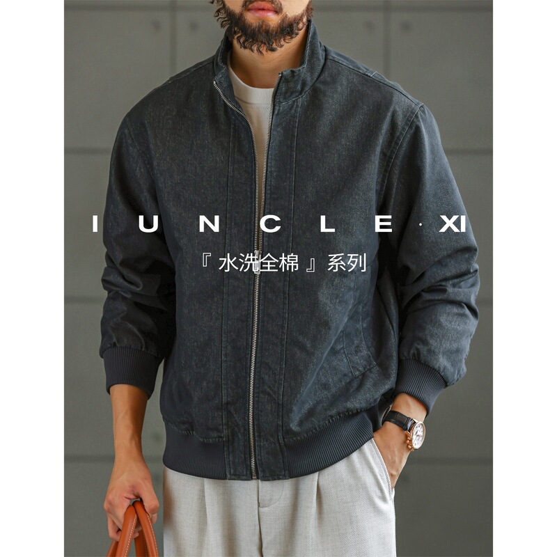 IUNCLEXI/Xi Shu [Texture] Heavyweight 310g Stand Collar Jacket Men's Old Money Casual Outerwear