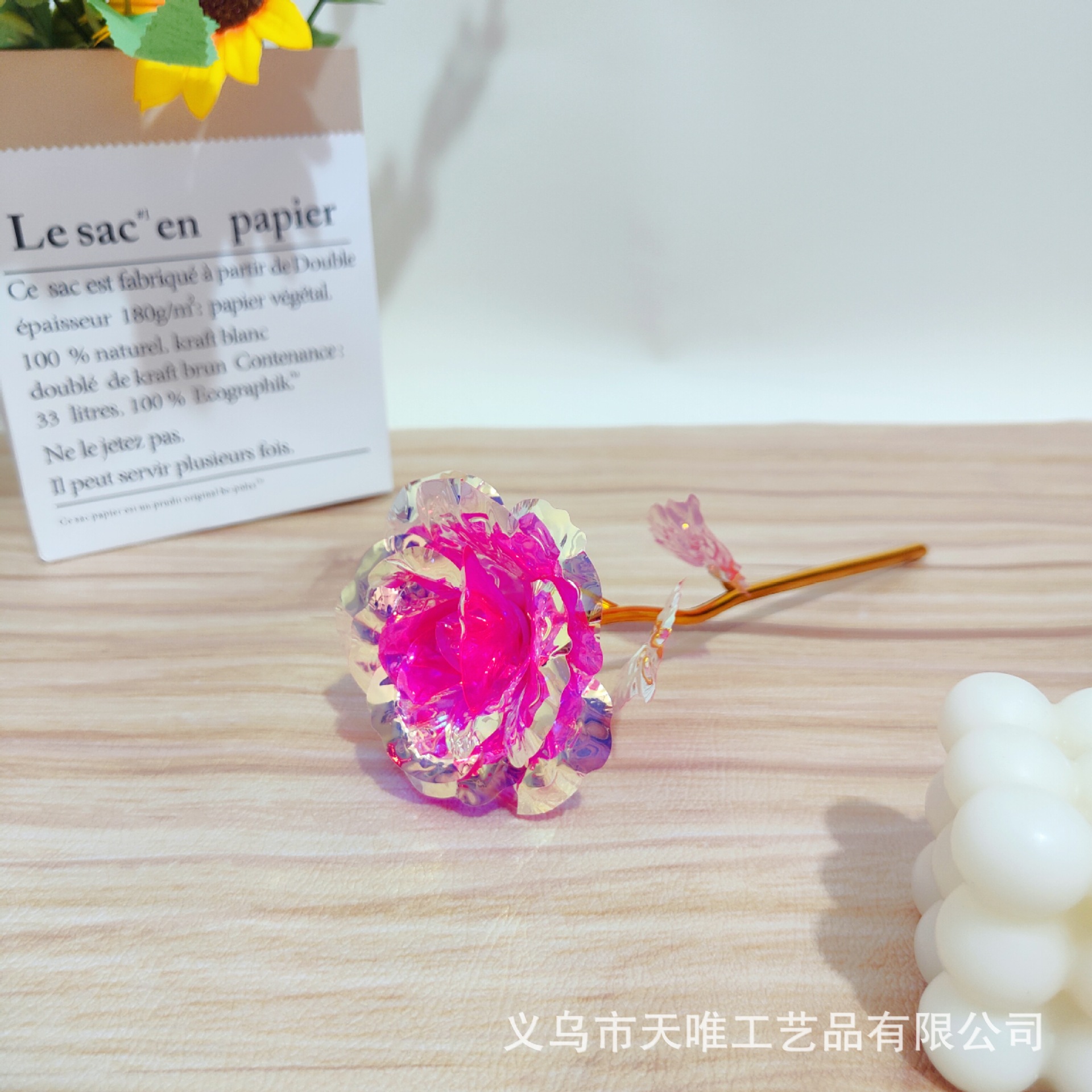 Color Flor de oro Hoja de oro Flor de rosa Simulación Láser Rosa colorida Día de la madre Día romántico Día de San Valentín Día de la mujer Regalo