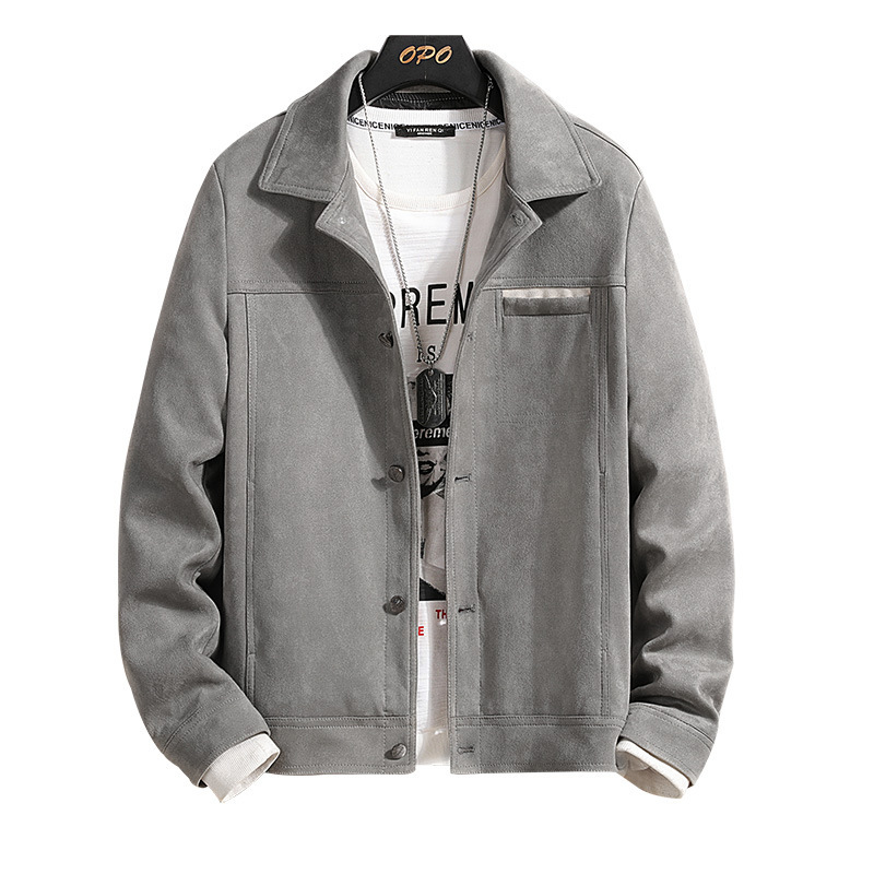 Men's Jacket Spring and Autumn 2023 New Casual Top Autumn Fashion Lapel Suede Autumn Jacket Solid Color Shirt