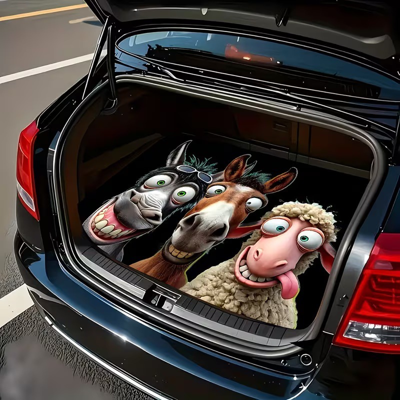 Cross-Border Square Rubber Floor Mat for Car Trunk with Cartoon Cat, Dog, and Mushroom Designs, Foldable, Machine Washable, Printed