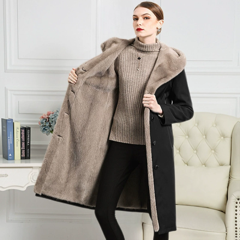 Down coat (women's), mid‑length, European style, warm insulated winter jacket