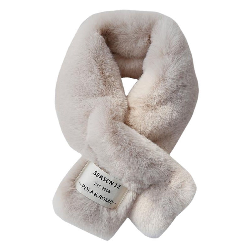 Plush Scarf Neck Warmer for Men and Women, Winter 2025 New Versatile Style, Faux Rabbit Fur, Thickened, Cross Design, High-End Feel