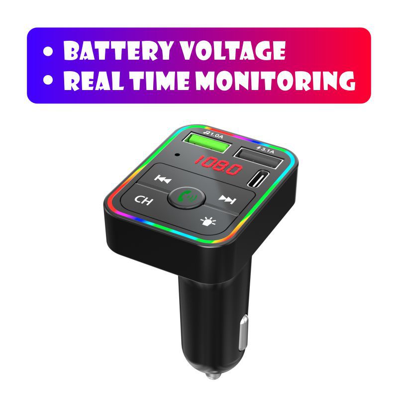 Fm Transmitter and Receiver Car Bluetooth Mp3 Player with Ambient Light Fm Automatic Channel Search to Say Goodbye to Noise