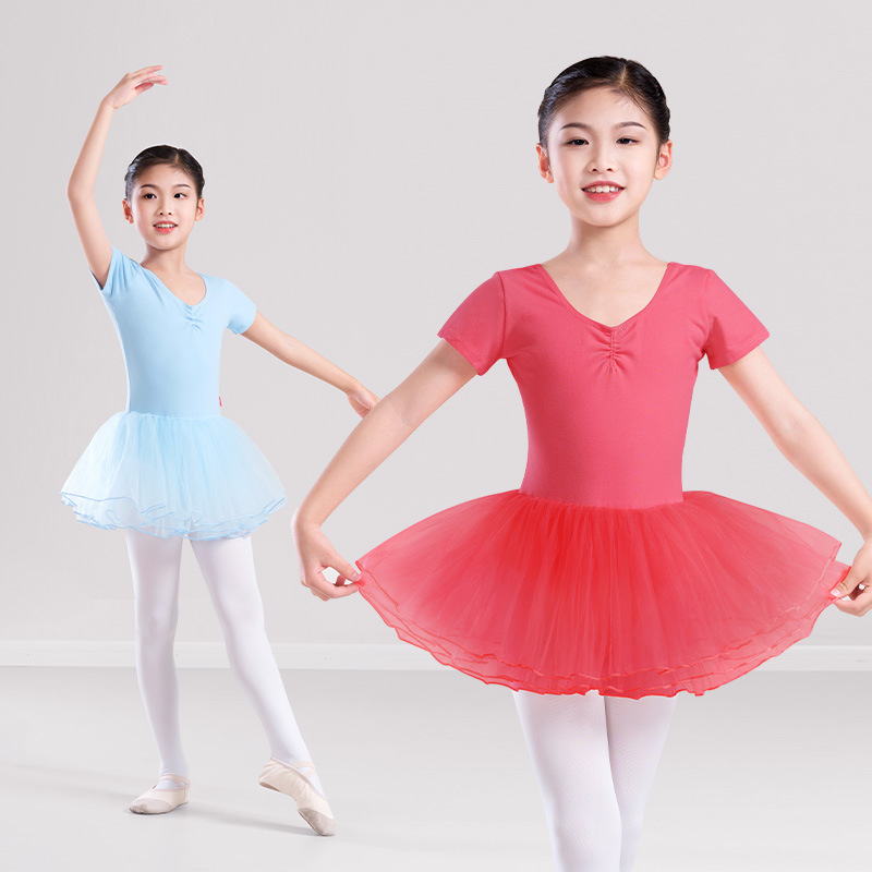Día del Niño Actuación Niños Ropa de baile Práctica Chica Falda de ballet Chica de manga corta Ropa de baile Princesa Tutú