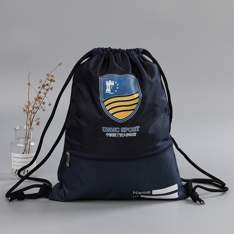 Gran capacidad deportes poliéster cordón bolsa logo publicidad cremallera almacenamiento bolsa hombro portátil nylon cordón mochila