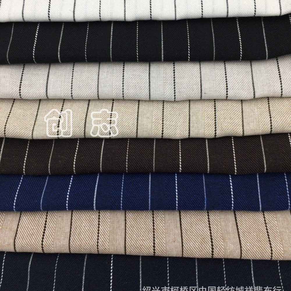 涤棉色织提花竹节条子梭织布女装面料织布厂现货南通中大轻纺城