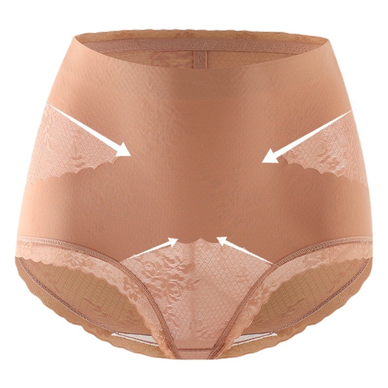 Elástico de cintura alta Cruz vientre contracción cadera levantamiento ropa interior de seda de las mujeres entrepierna antibacteriana ligero transpirable encaje borde triángulo vientre contracción Pantalones