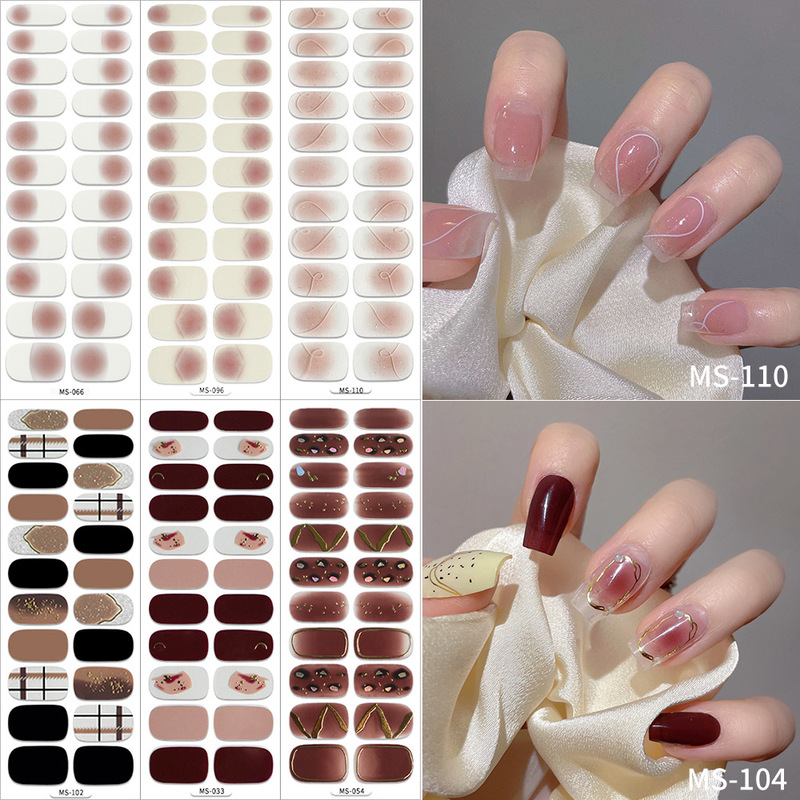 Cross-Border No-Bake Gel Nail Stickers, Summer Gold Foil and Rhinestone Nail Stickers, Ins-Style Nail Decals, Self-Adhesive Full Nail Stickers