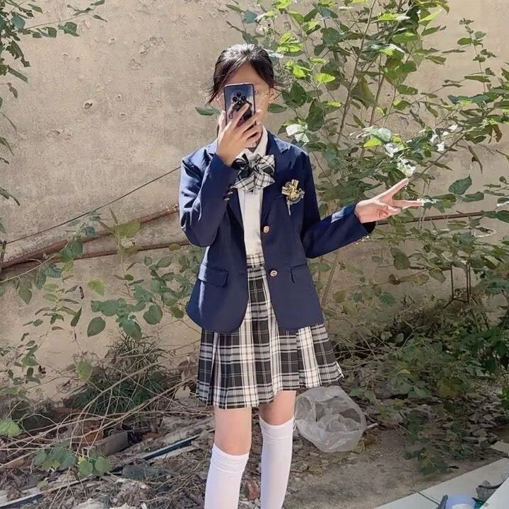 원래 벤조 JK 유니폼 세트 재킷 여자 학교 가을 및 겨울 대학 스타일 작은 회색 세트 세트