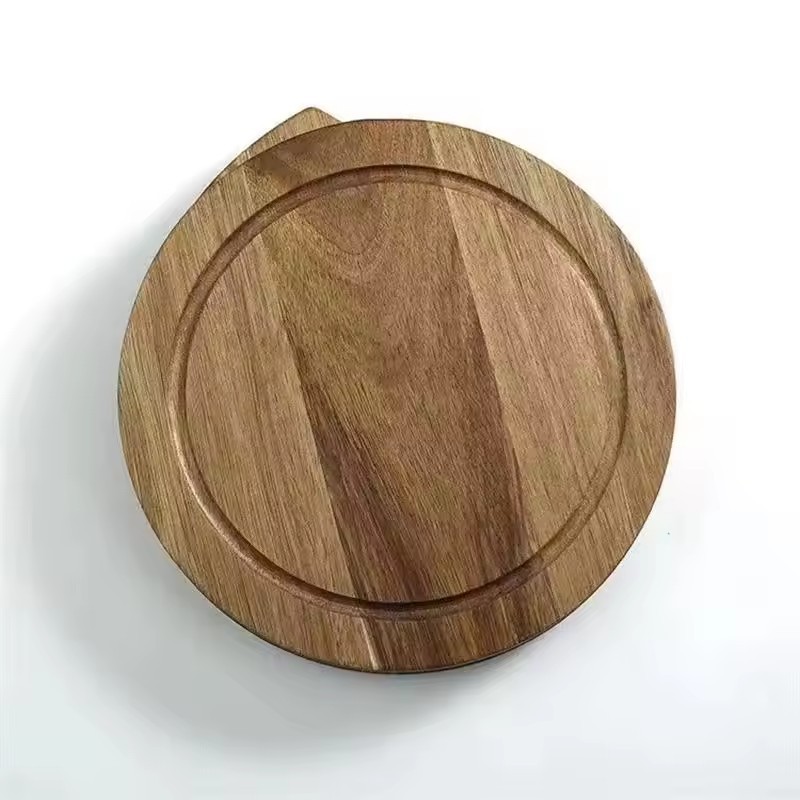 Placa de queso de madera redonda doméstica con cuchillo y tenedor tablero de extracción de verduras para fiesta snack bandeja de madera