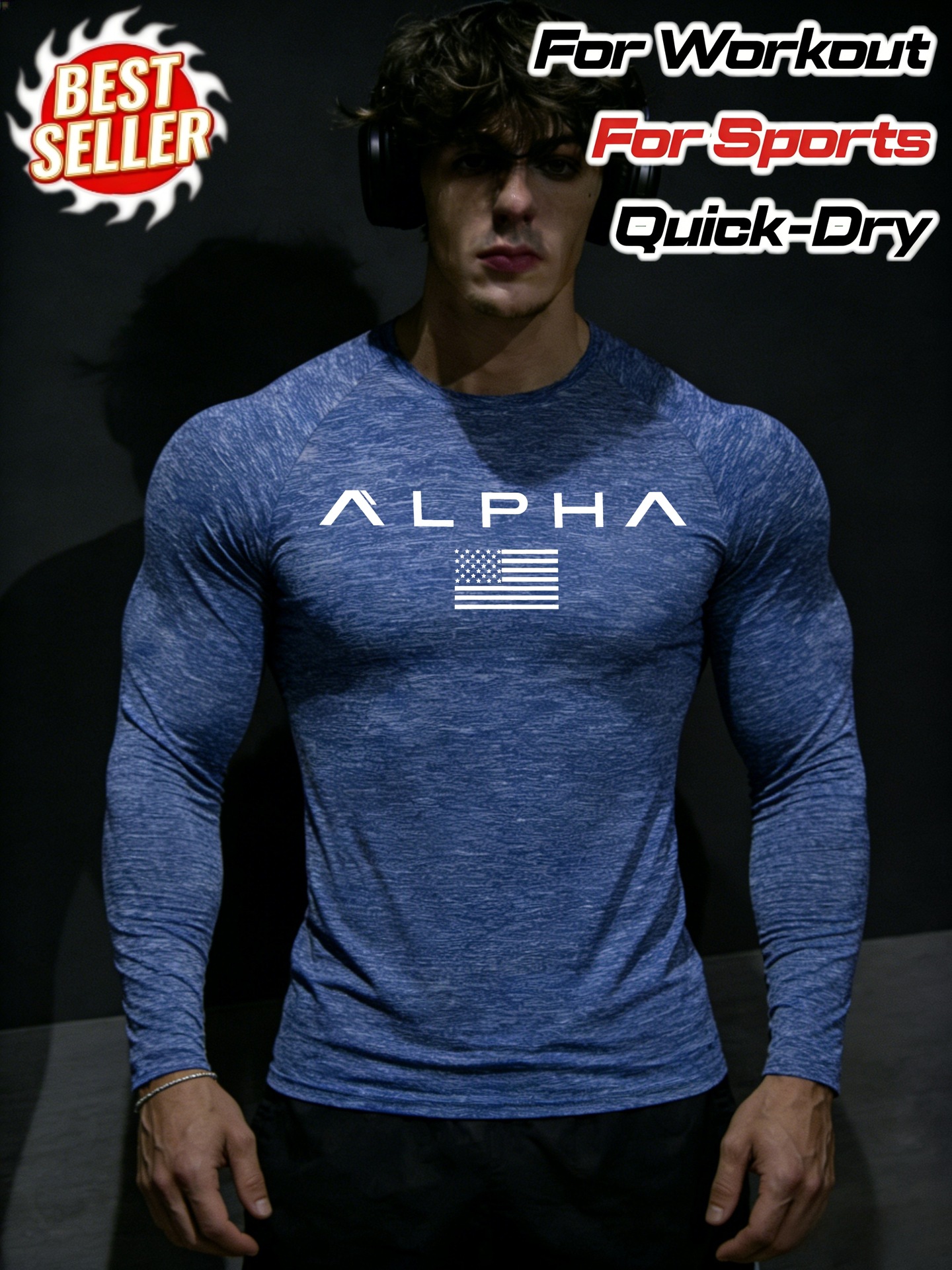 Men's Long Sleeved Sports Bodysuit Quick Drying Yoga Wear Top Tee_viptrois.com