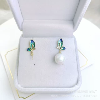s925纯银滴釉珍珠耳饰耳坠耳钉耳环女时尚百搭 diy珍珠配件半成品