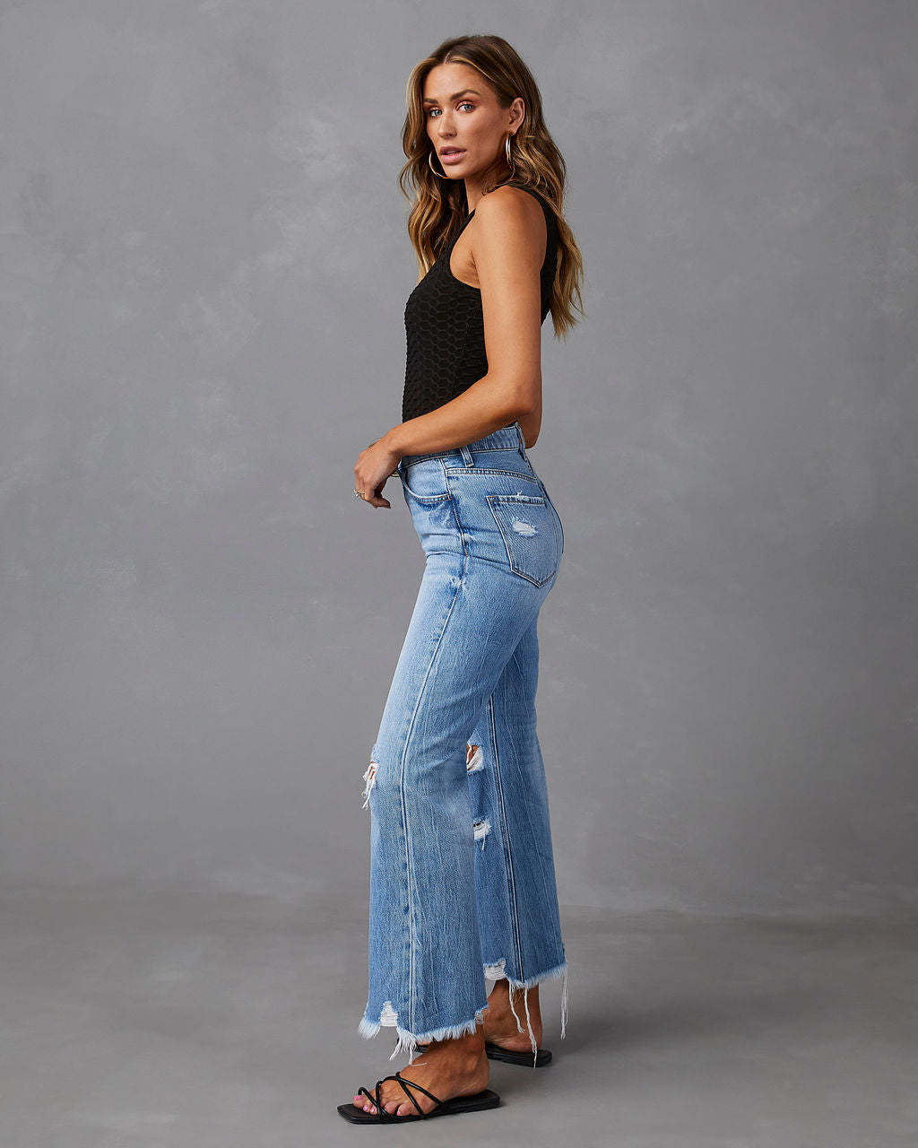 Women's Daily Basic Streetwear Solid Color Full Length Ripped Flared Pants Jeans display picture 8
