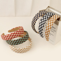 Fall/Winter Retro Houndstooth Headband, Wide-Edge Hair Clip for Washing Face, Trendy & Stylish, Women's Versatile, Minimalist Headwear