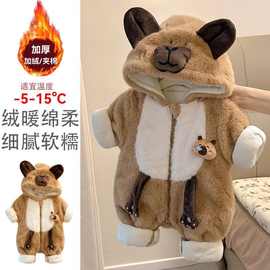 婴儿毛毛连体衣冬季可爱儿童加厚超萌冬季宝宝外出爬服动物哈衣棉