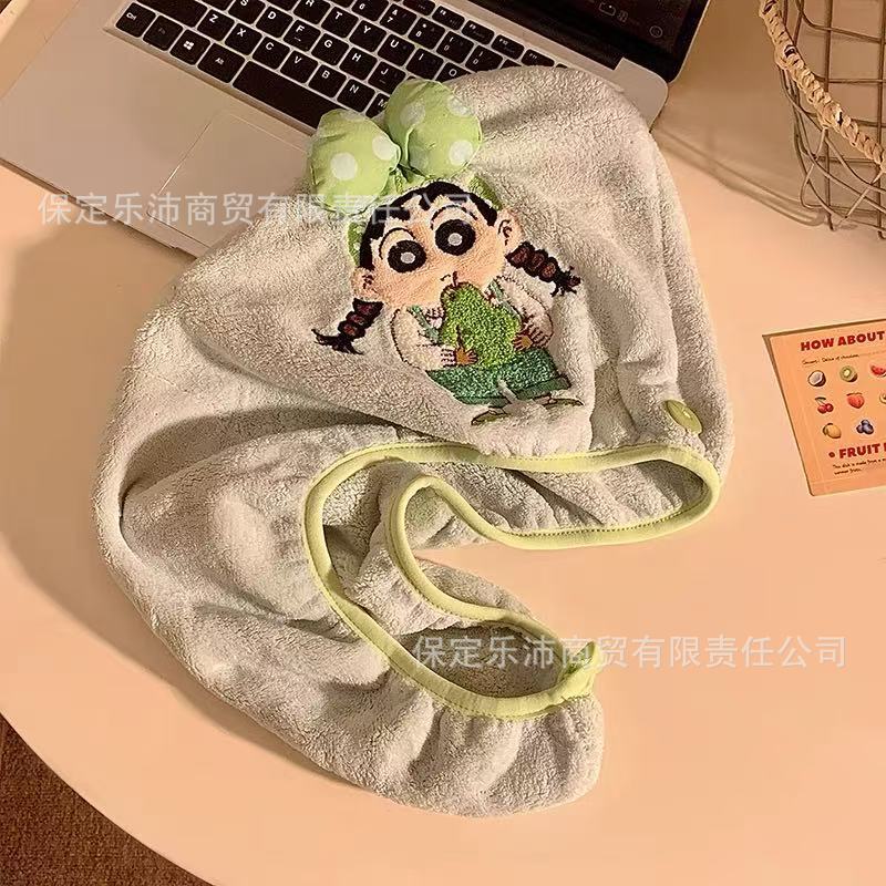 新しいかわいいクレヨンしんちゃんコーラルベルベットヘアドライキャップ女性用吸水性ソフトシャワーキャップヘアケアドライヘアタオルターバン|undefined