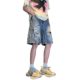 Black Ripped Jeans Shorts Men's Summer Trendy Brand Pants for Plankton Handsome Design Sense Crock Pants American Vintage Five-point Breeches