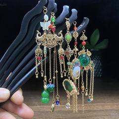 古風流蘇步搖髮簪新中式高級感木簪仿黑檀木髮釵盤發漢服簪子頭飾