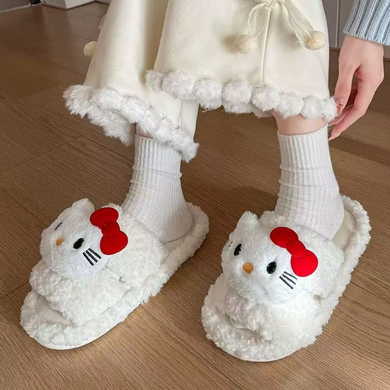 Kt feline vello zapatillas de invierno nuevo estilo de moda universal zapatillas de algodón caliente