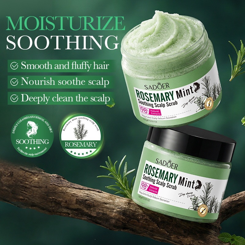 SADOER Rosemary Mint Scalp Soothing Scrub 100g, all-English packaging, for cross-border wholesale