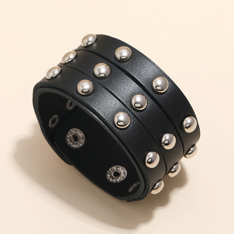 punk style three-row rivet leather bracelet