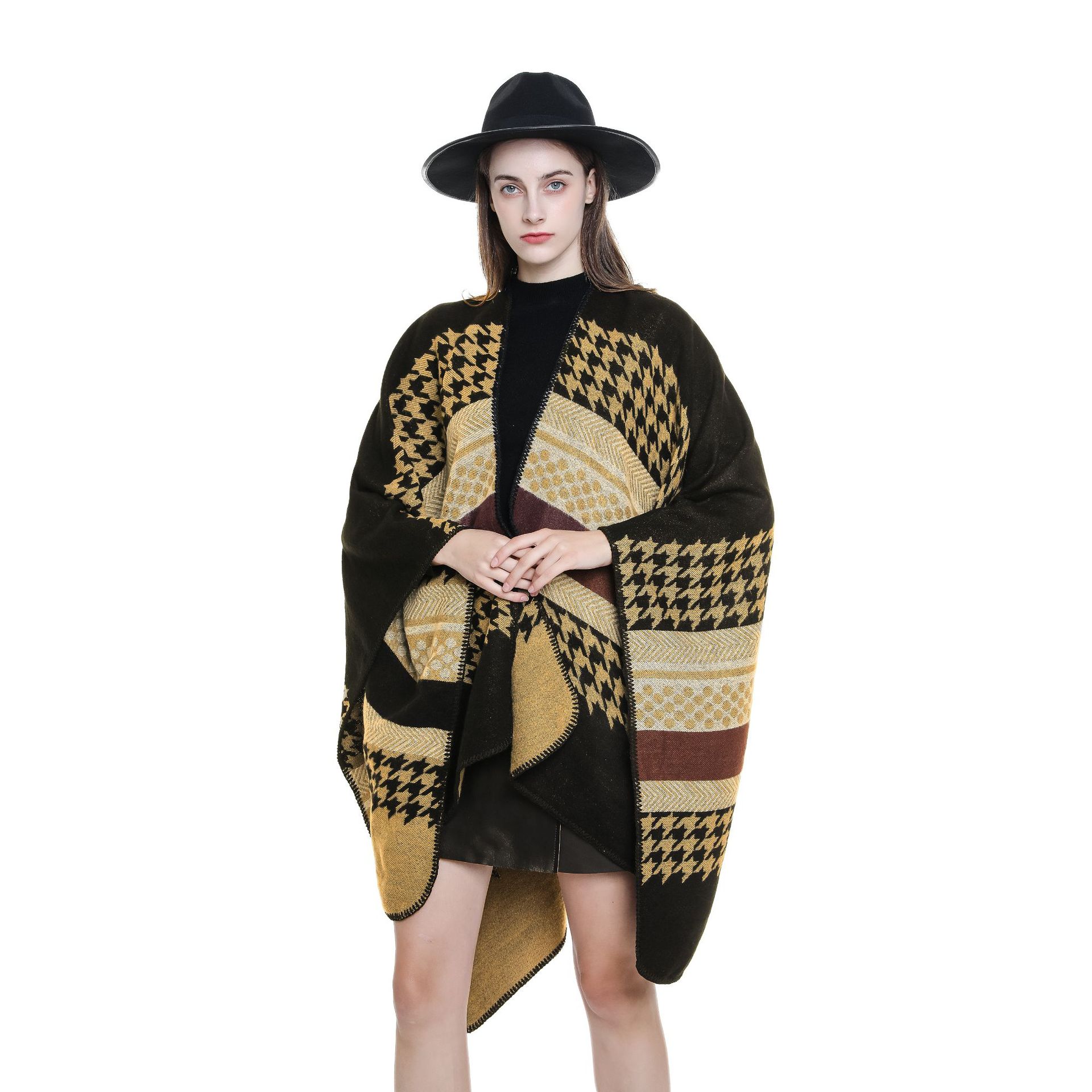 2022 nuevo Otoño e Invierno chal estilo europeo y americano houndstooth color a juego patrón cálido moda chal