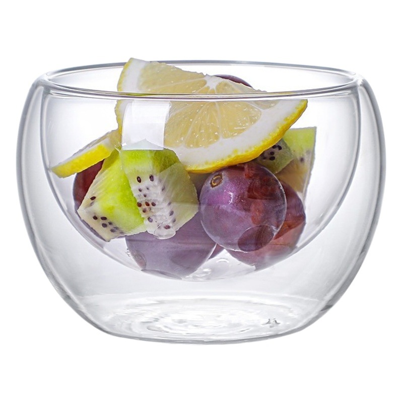 Tazones de vidrio de borosilicato de doble capa para ensalada, fruta o cocina