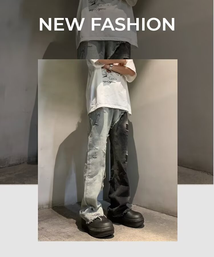 Men's Summer High-Waist Hip Hop Personality Letter Print Jeans Trendy Handsome Trousers New Style Streetwear_mkmklike.com