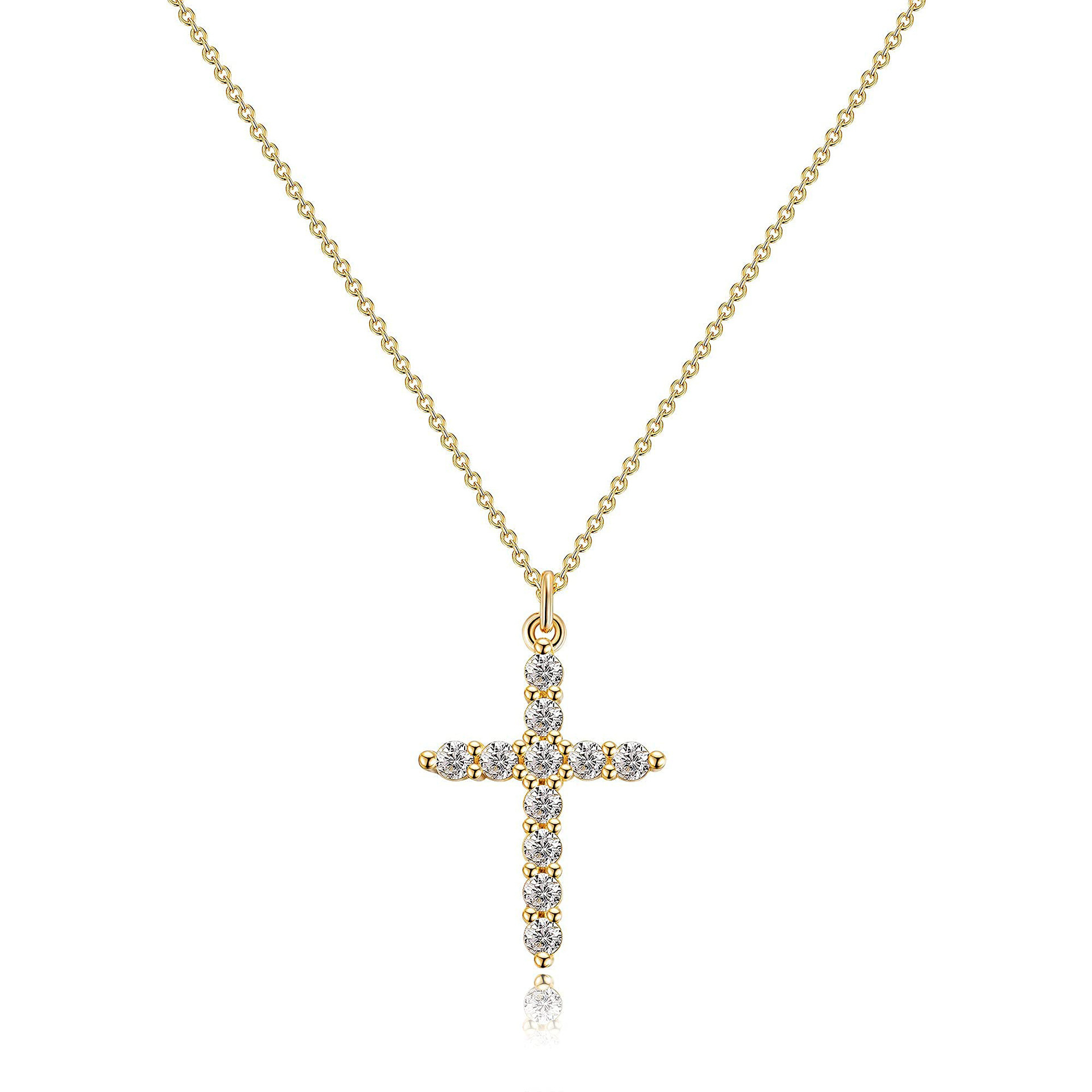 Wholesale Jewelry IG Style Cross Crown Copper Zircon 14K Gold Plated 18K Gold Plated Plating Inlay Pendant Necklace display picture 7