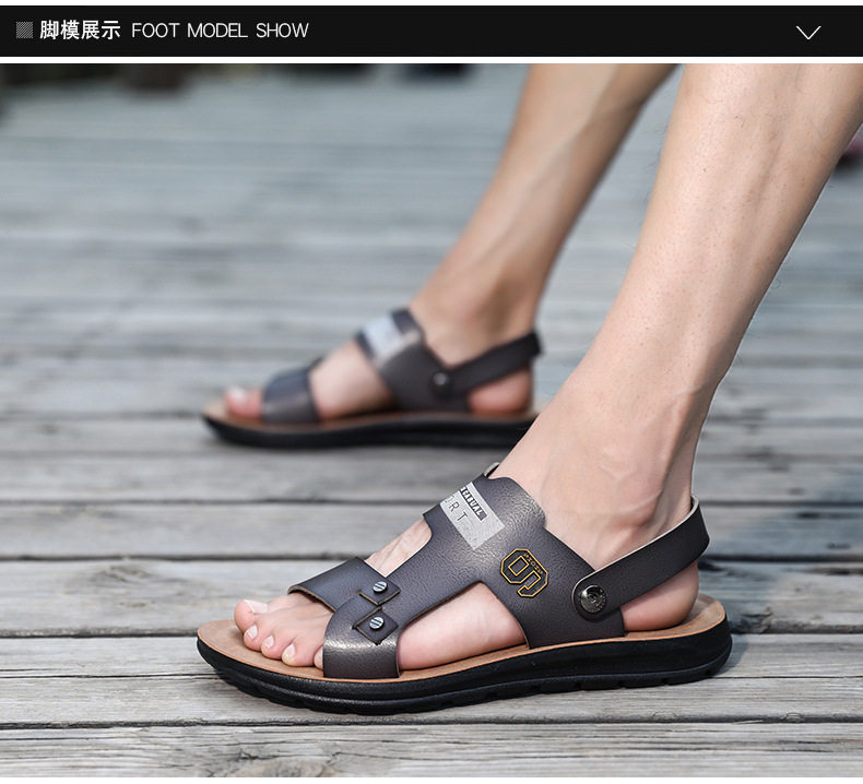 Dép sandal nam hở ngón kiểu mới, quai khóa, đi biển và đi chơi hằng ngày — Màu xanh lam, Màu xám, Đen toàn bộ, Đỏ rượu chi tiết 11