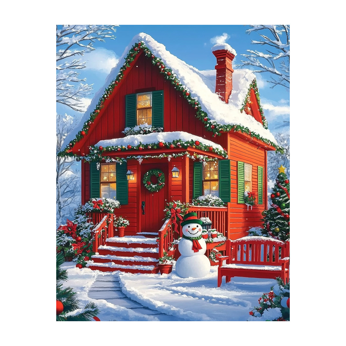 Mona Lisa Real bordado cruzado Navidad Red House Snow View arquitectura europea moderna hermosa bordado de hilo de ensueño a mano image 5