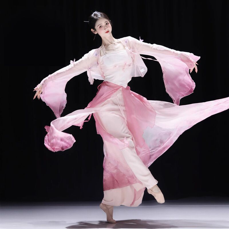 New Classical Dance Costume Gradient Color Flowing Gauze Chinese Dance Practice Clothes Performance Outfit Set Classical Style