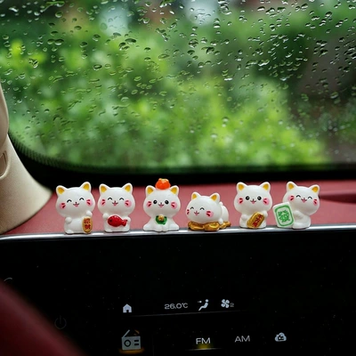 Lucky Cat Desktop Ornament Office Desk Living Room Entryway Decoration Cute Car Interior Accessory 2025 New Model (Car ornaments) - lucky-fortune-cat-set-of-6-with-free-non-marking-adhesive