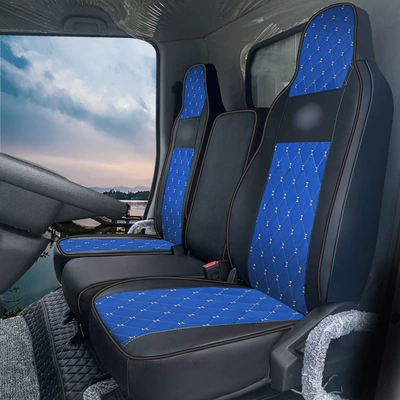 Modelə uyğun (Original) oturacaq örtükləri, T4 Heavy-Duty Version BYD T5 - plaid-leather-black-and-blue-the-driver-and-two-passengers-sit-in-one-set